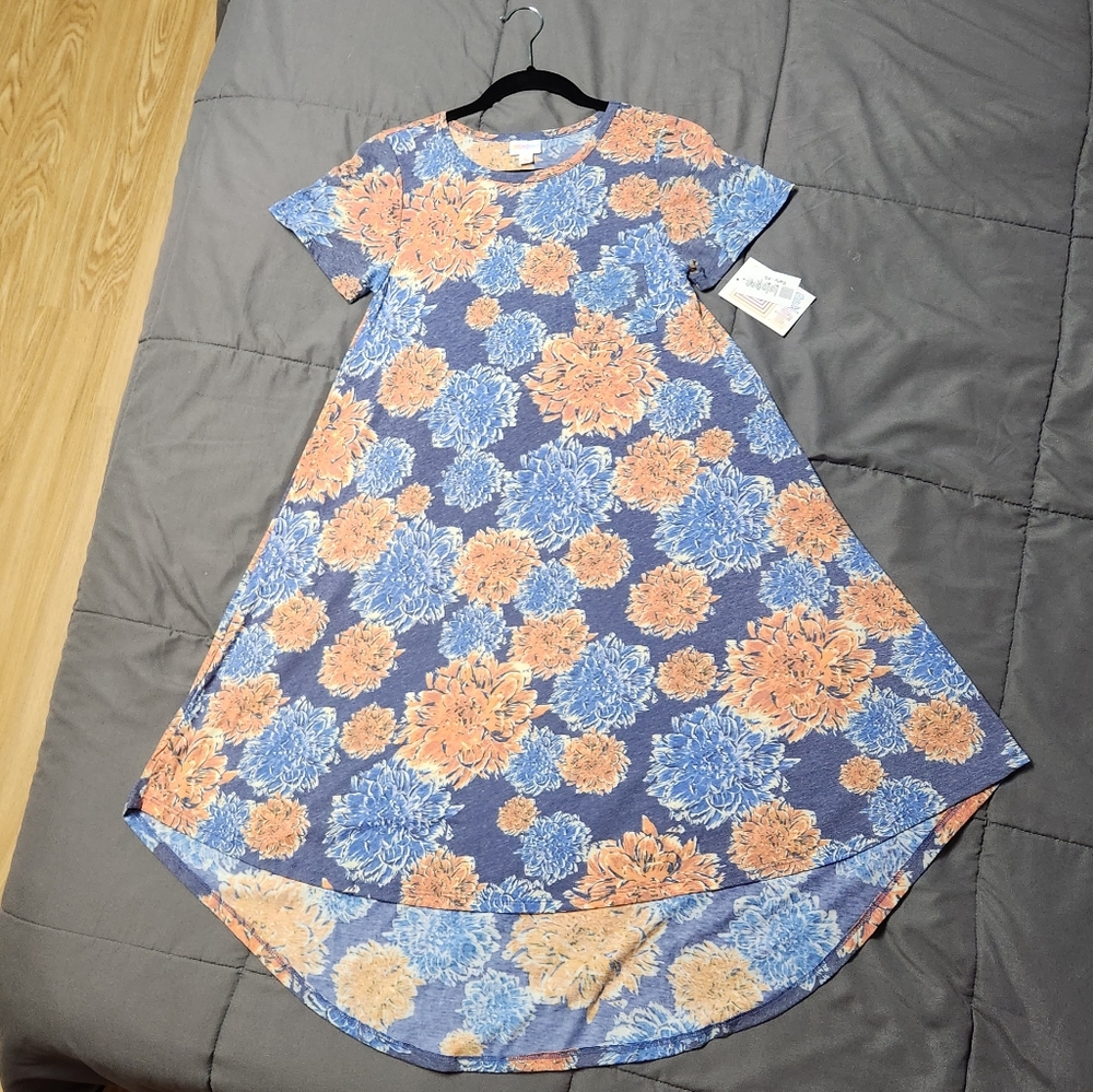 Lularoe XS Carly NWT blue and orange flowers